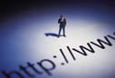 Man standing on web address