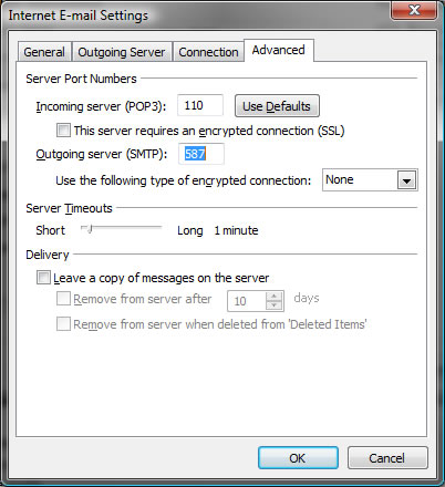 Outlook Advanced smtp port number