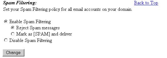 Example Spam filtering options